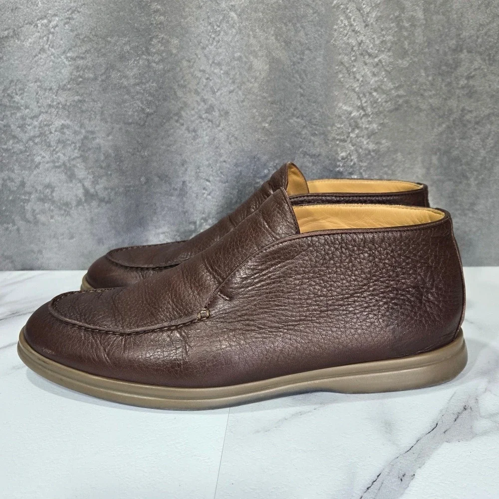 Loro Piana Open Walk Ankle Boots Mens 40/7 Brown Deerskin Leather Slip On Chukka